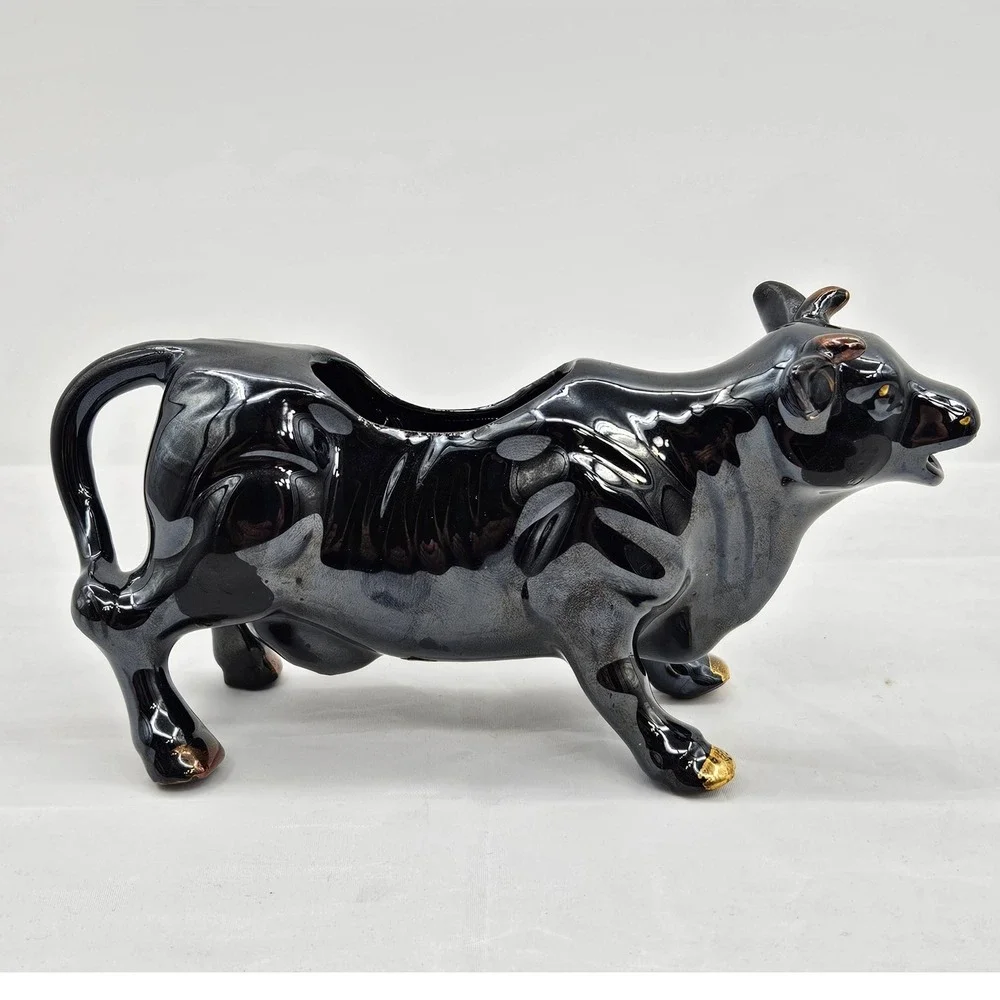 Vintage Black Gold Ceramic Cow Creamer Pitcher Made in Japan Farmhouse Decor
